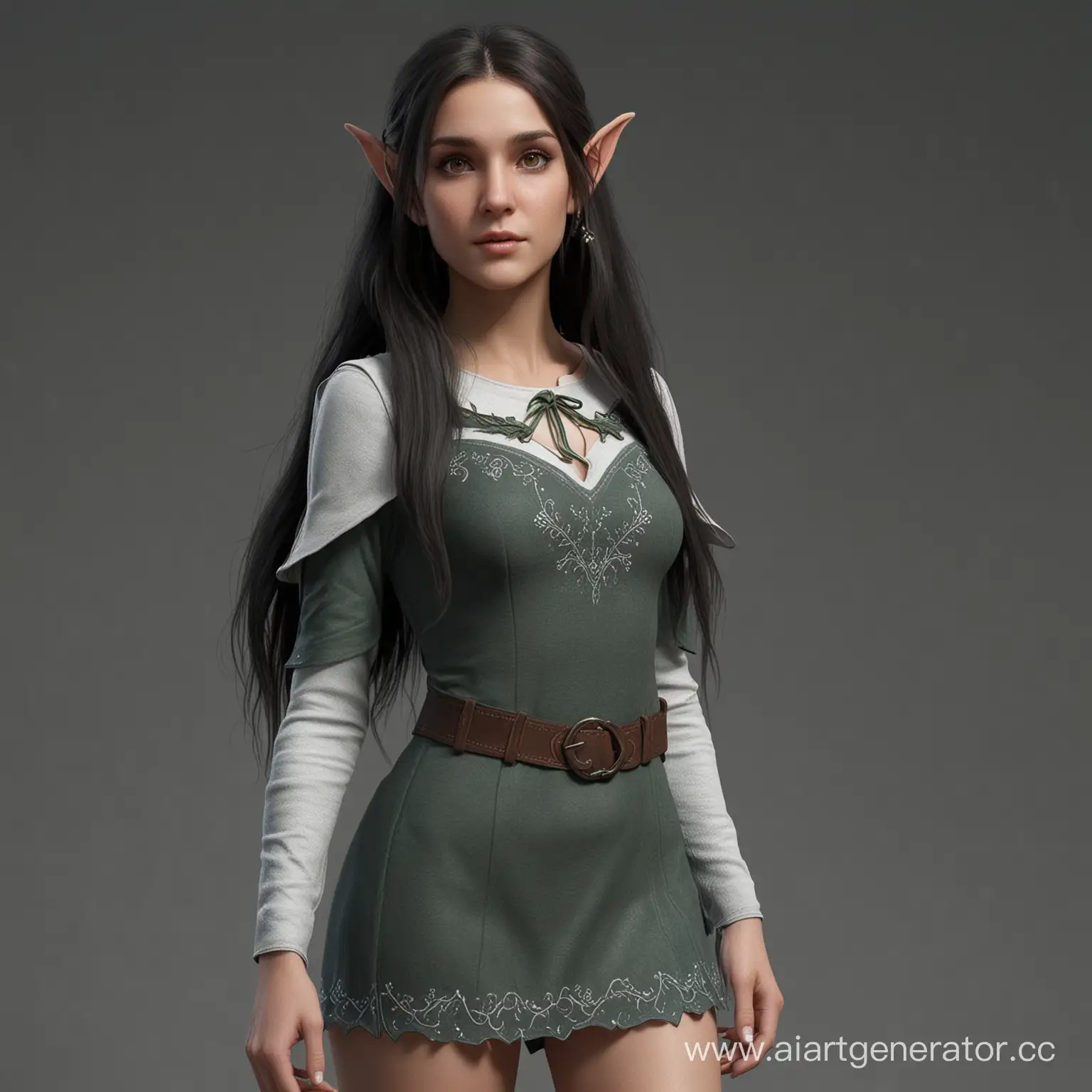 Realistic-Elf-Character-with-Long-Dark-Hair-and-Gray-Eyes-in-FullLength-3D-View