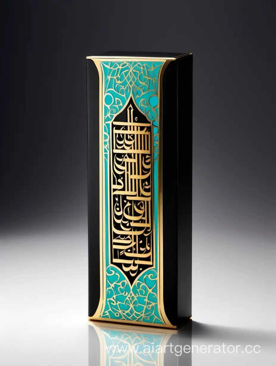Luxurious-Black-and-Gold-Turquoise-Perfume-Box-with-Arabic-Calligraphy