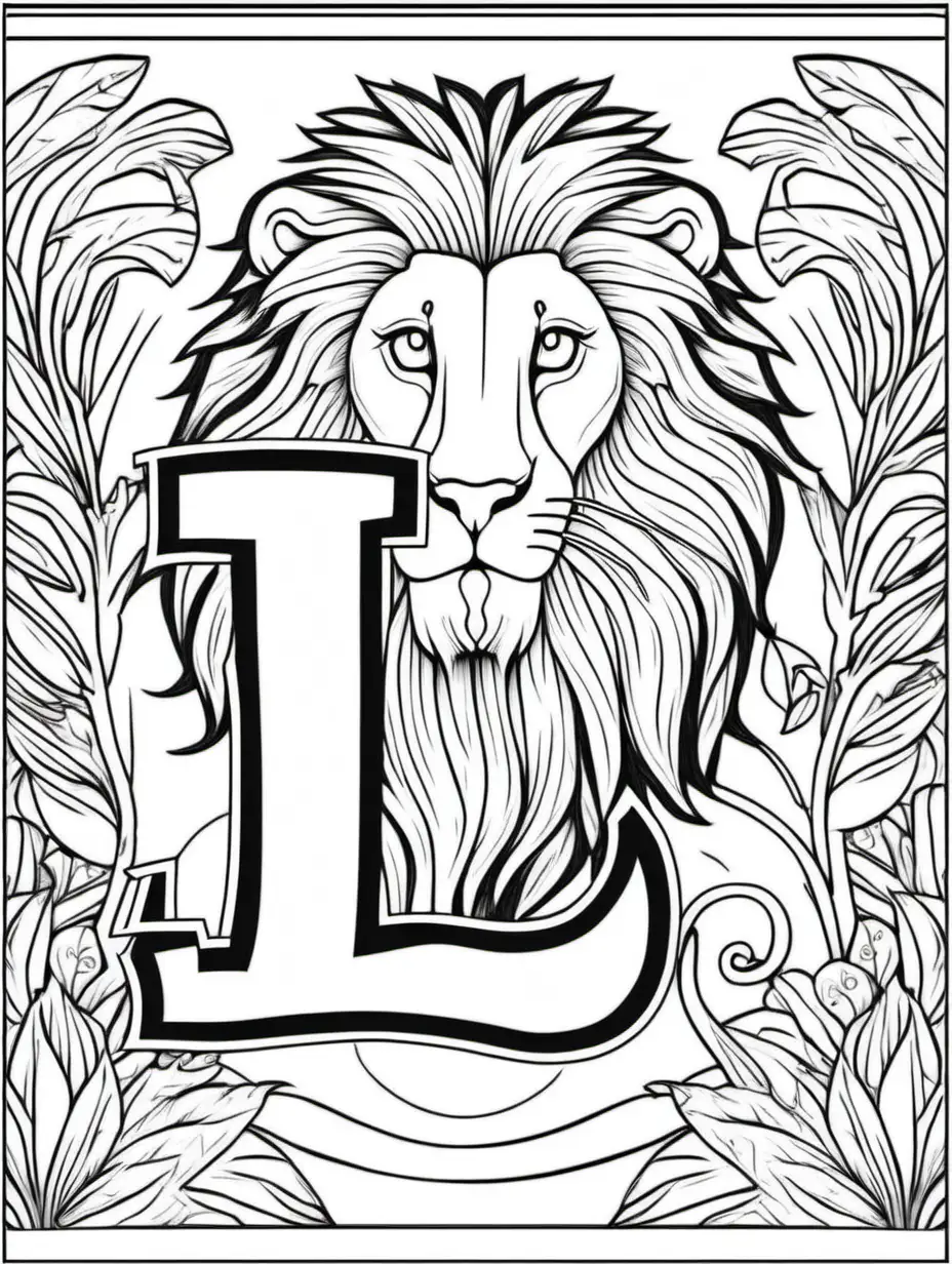 Letter L with a lion coloring book