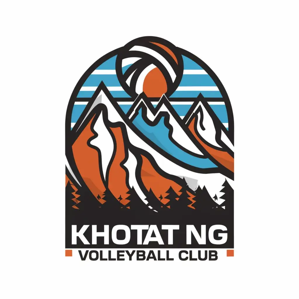 a logo design,with the text "Khotang Volleyball Club", main symbol:Mountain View and Volleyball,Minimalistic,be used in Sports Fitness industry,clear background