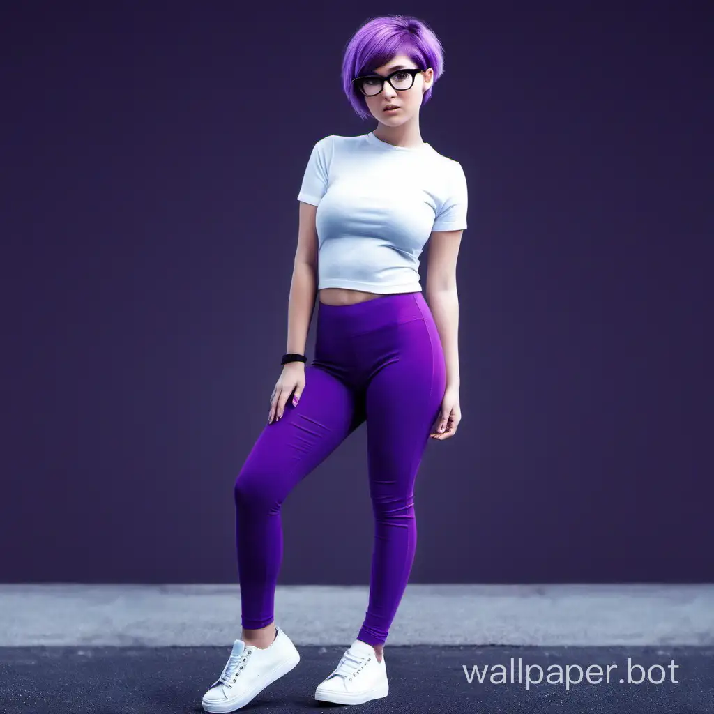 girl, purple, topic, leggings, short haircut, in glasses