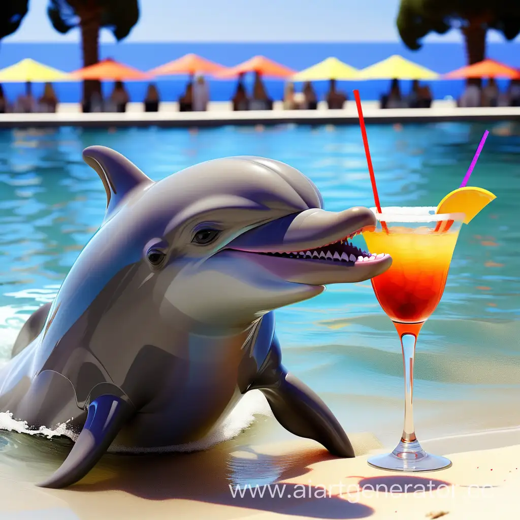 Dolphin that drinks cocktail on the beach in Nice
