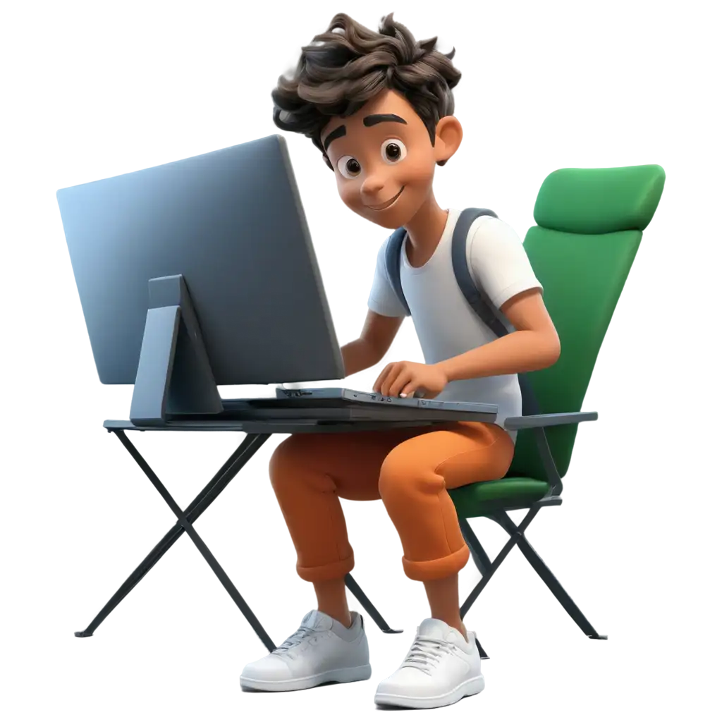 cartoon 

boy using computer