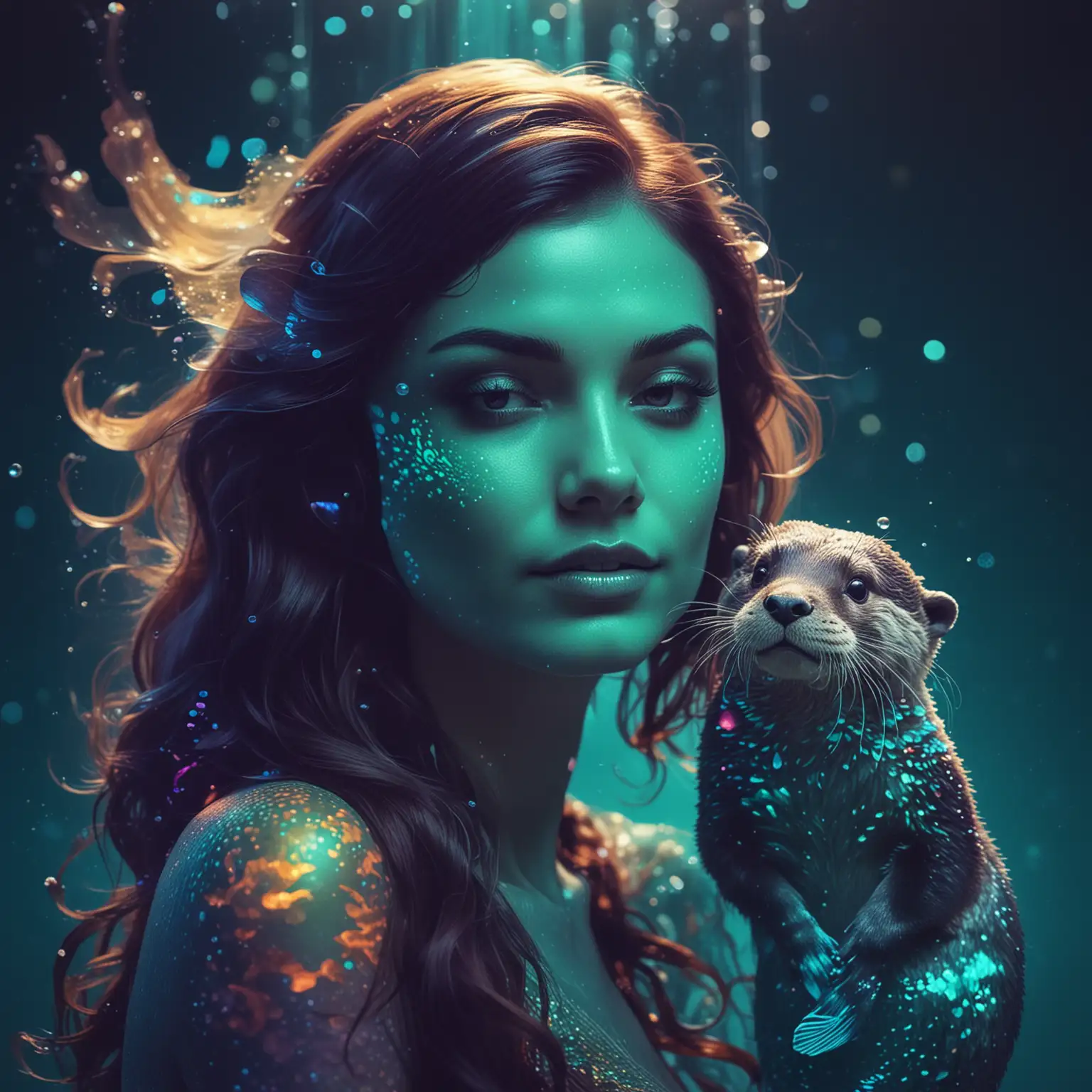 Enchanted Mermaid and Otter Silhouette Art | MUSE AI