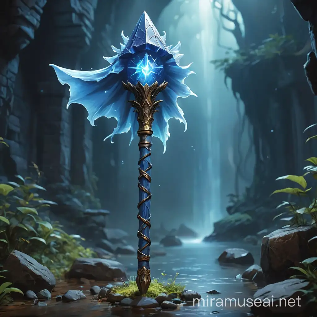 dungeons and dragons, blue wizard's wand, epic background