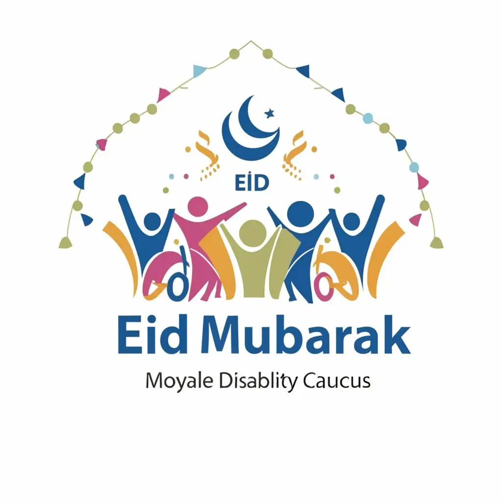 a logo design,with the text "MOYALE DISABILITY CAUCAS. EID MUBARAK", main symbol:Happy moods. "WE WISH YOU EID MUBARAK " in the background. Colourful,realistic and vivid designs.,Moderate,be used in Religious industry,clear background