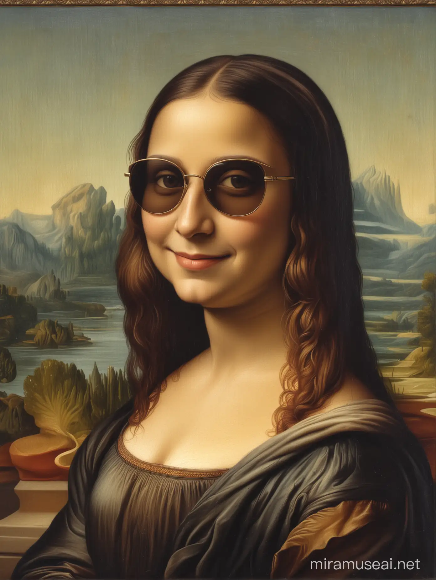 Mona Lisa with a Broad Smile and Sunglasses Modern Twist on a Classic Portrait