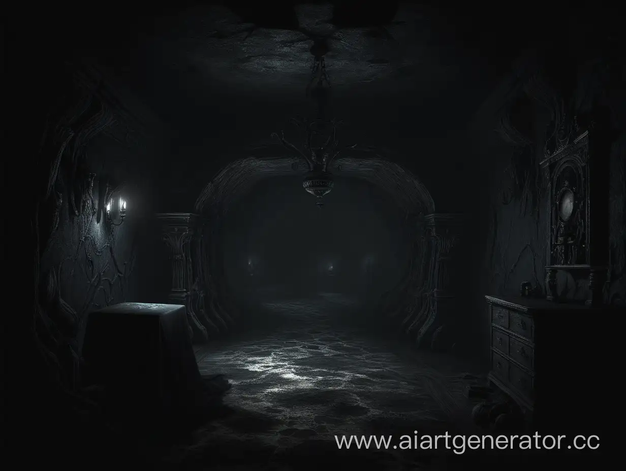 темное помещение, похожее на преисподнюю, в стиле игры creepy tale