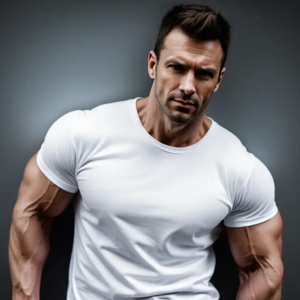 Athletic Man in Casual White TShirt Posing Confidently