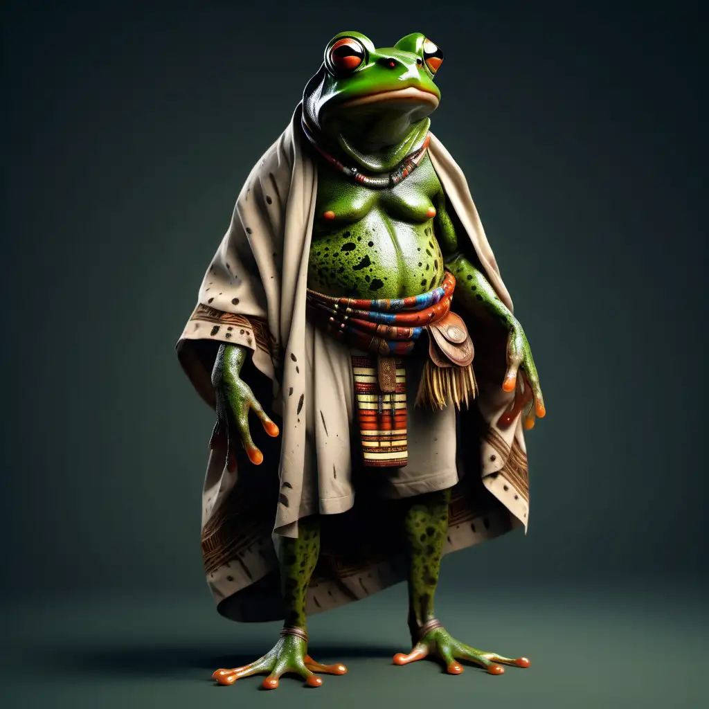 African Hunter Frog in Traditional Attire with Scars