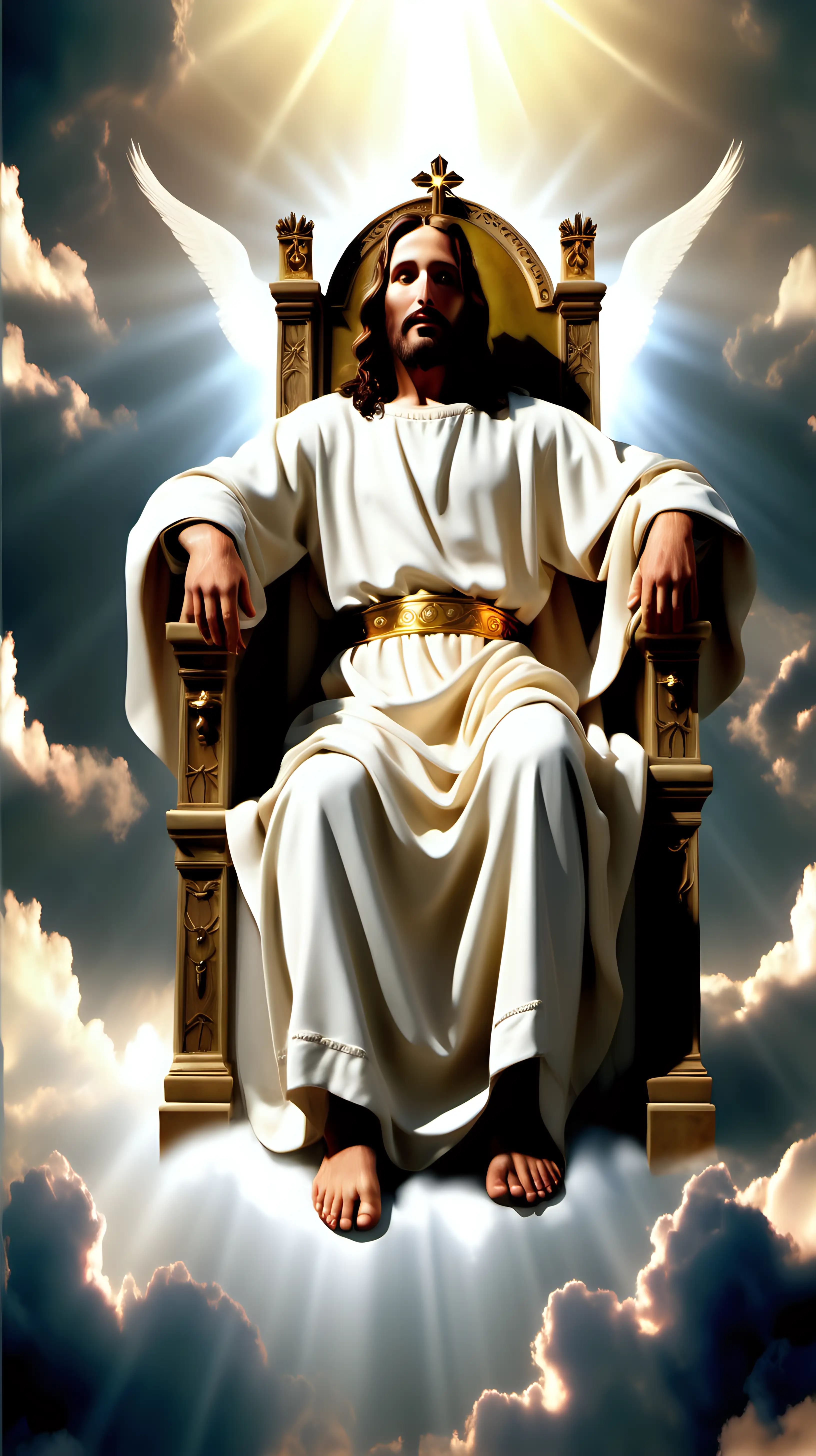 Jesus sitting in his throne in heaven, HD,hyper-realistic 