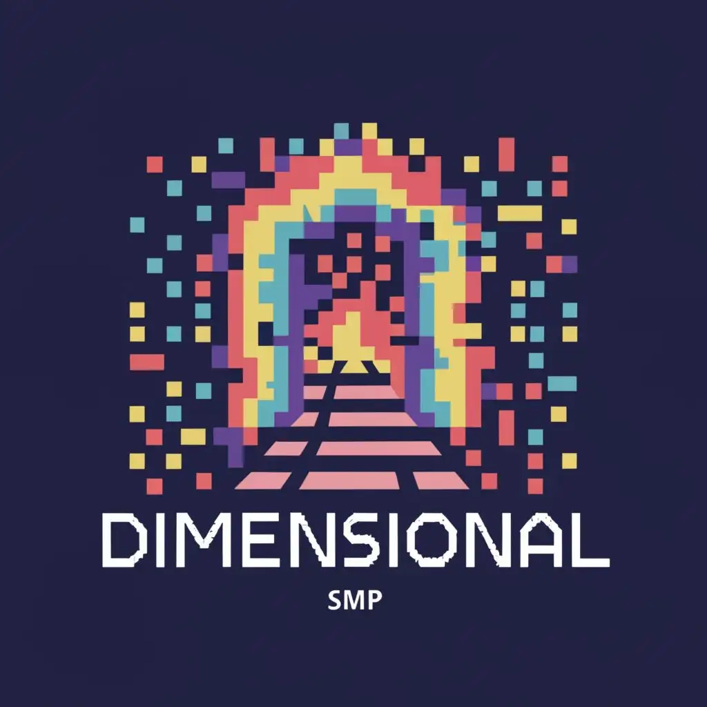 logo, Portal With Rainbow Colors And Pixel Graphics, with the text "Dimensional SMP", typography