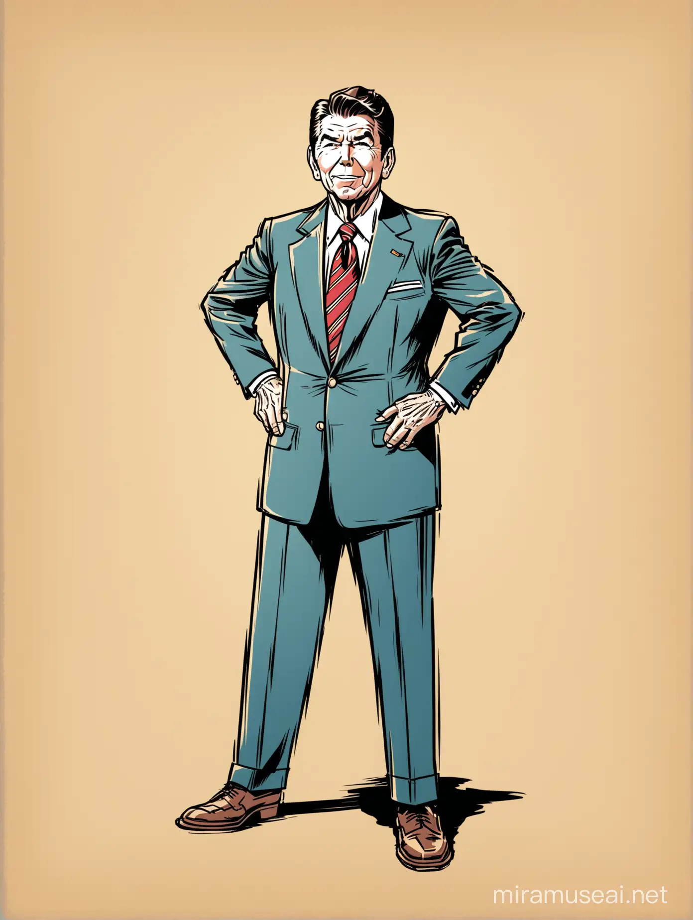 Cartoon Ronald Reagan Full Body Standing Portrait