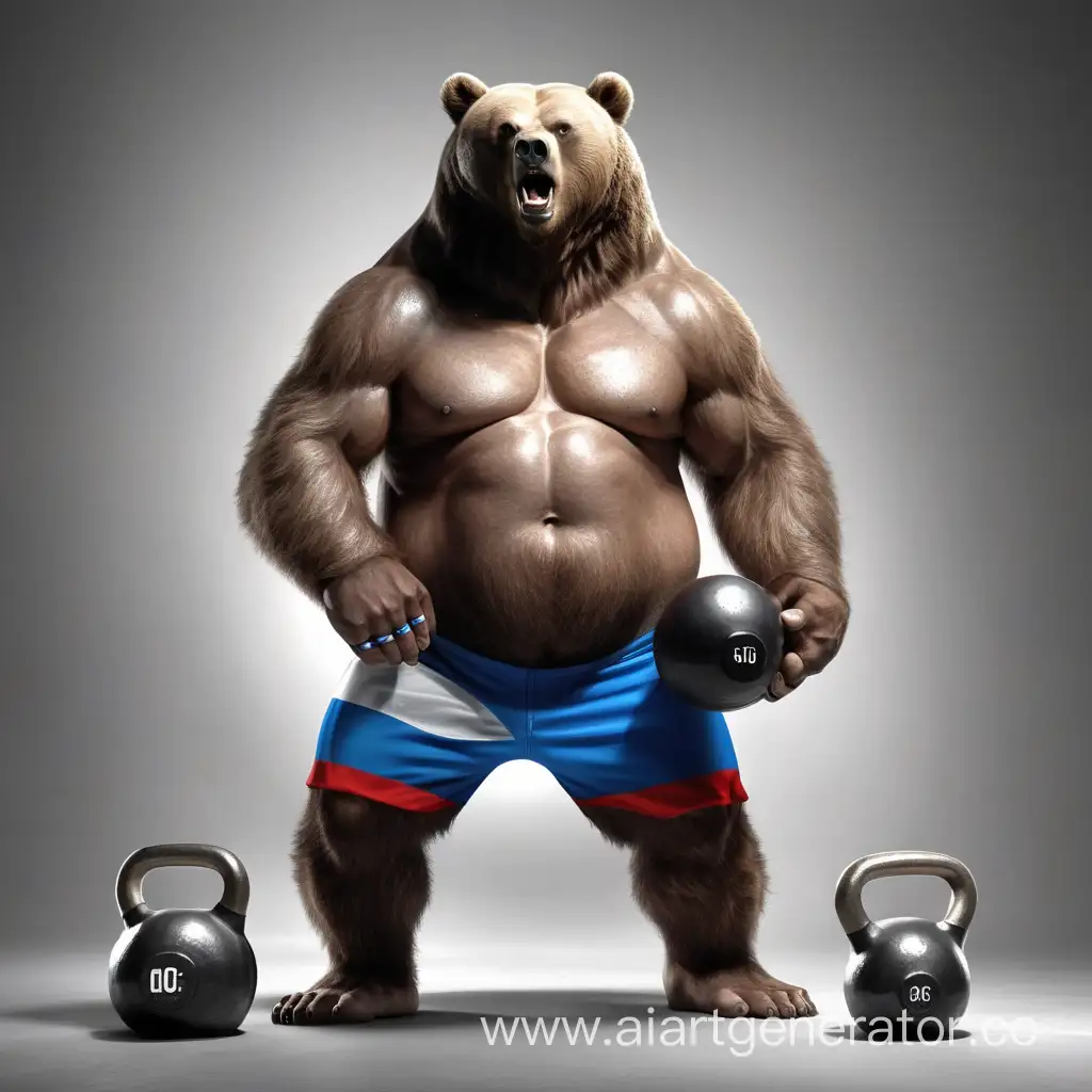 Русский медведь с гирей