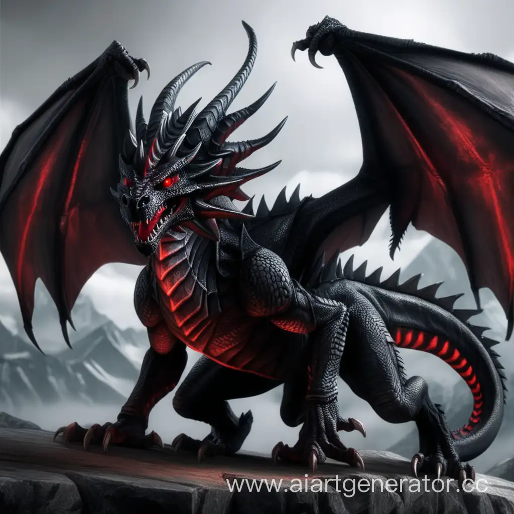 Чёрный дракон в стилистике Skyrim, с красными глазами в 