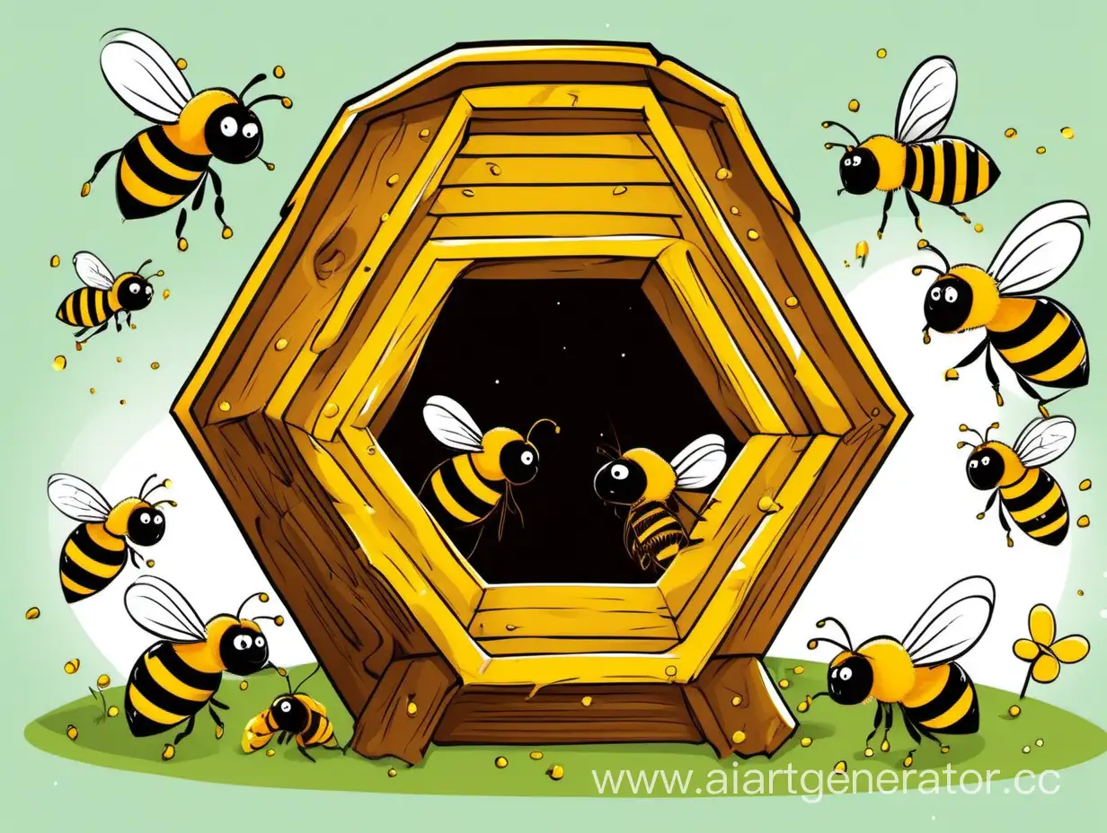мультяшный улей с пчёлами и большим отверстием, праздничный, 8 марта, круглый