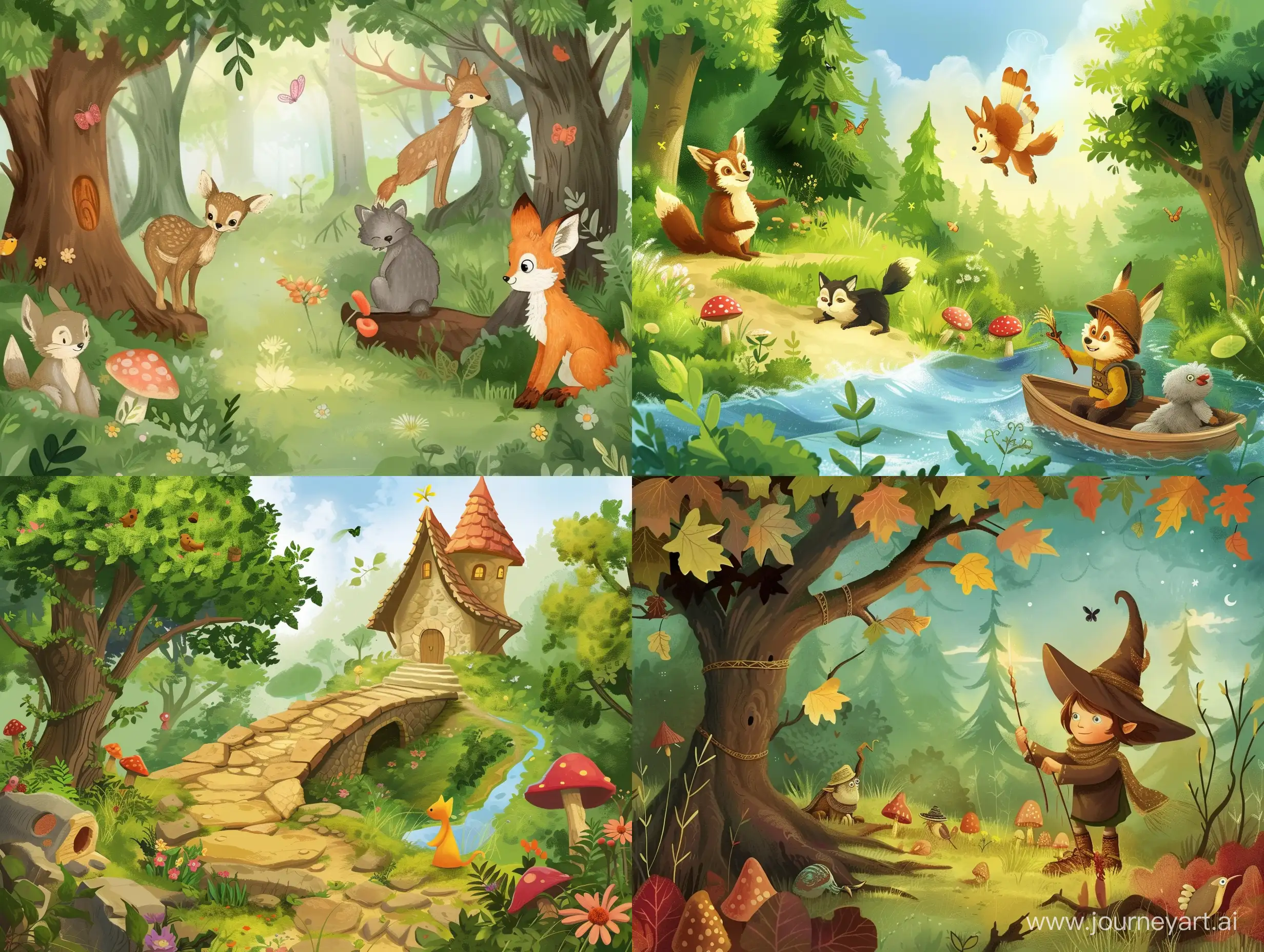 erstelle passende Illustratio für folgende kindergeschichte

Abenteuer im Zauberwald: