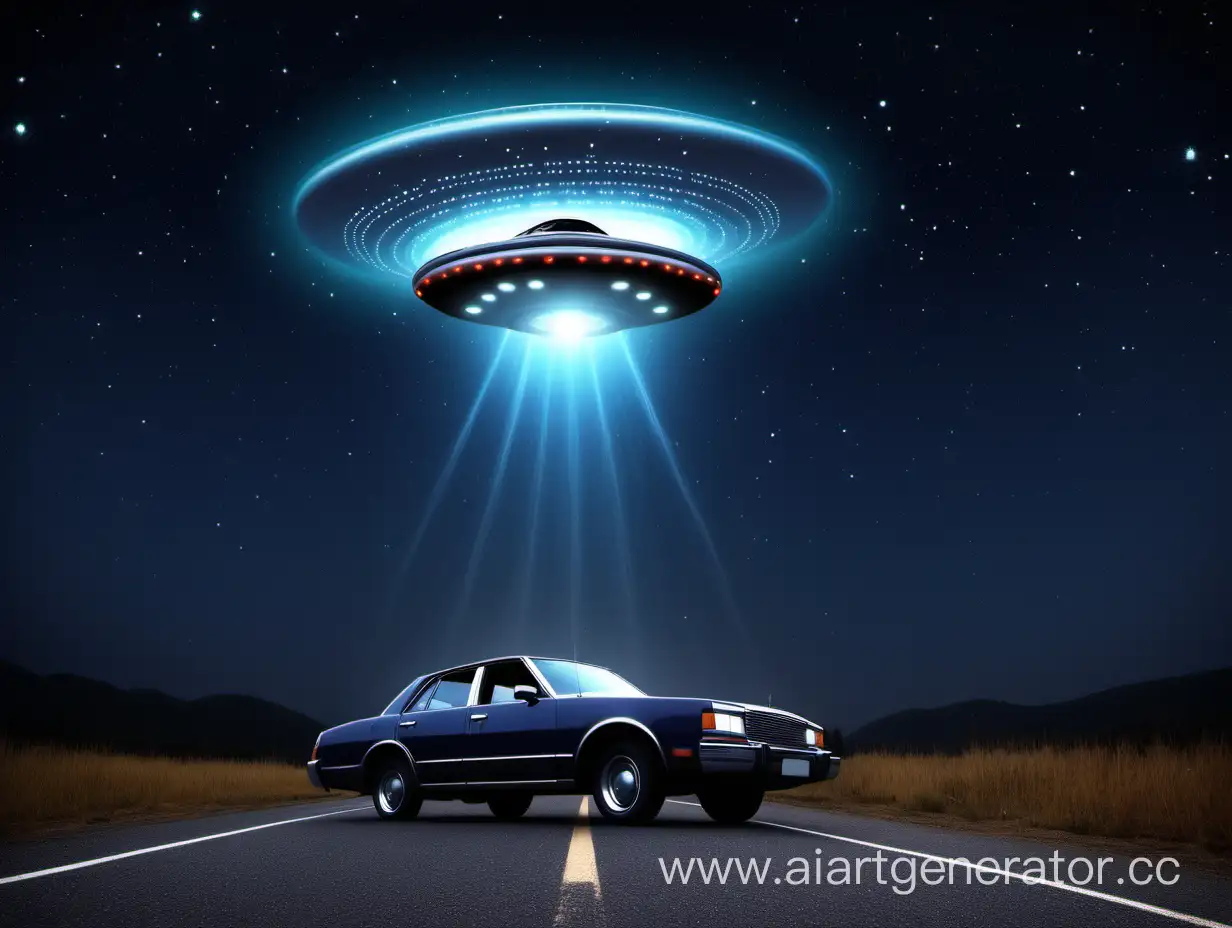 UFO-Abducting-Car-in-Starry-Sky