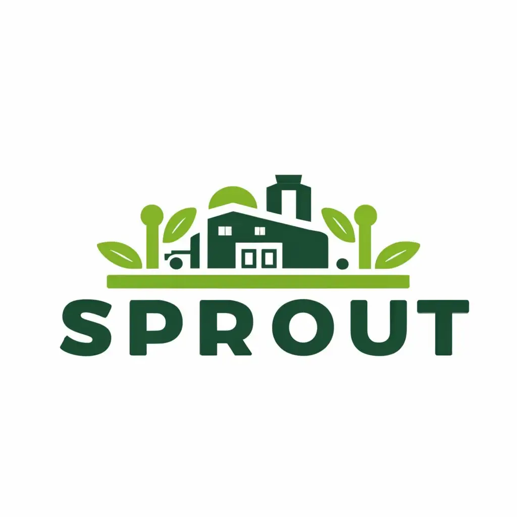 a logo design,with the text "SPROUT", main symbol:Factory, Tractor, Sugarcane,Moderate,clear background