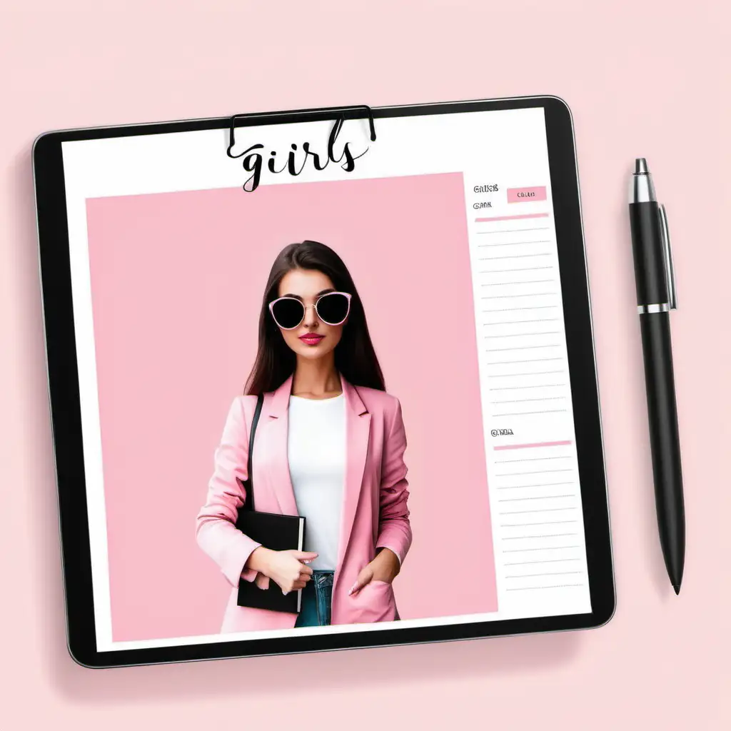 Girls digital planner cover, pink, cute, stylish, trendy, office, ebook, stock image faceless content, instagram model