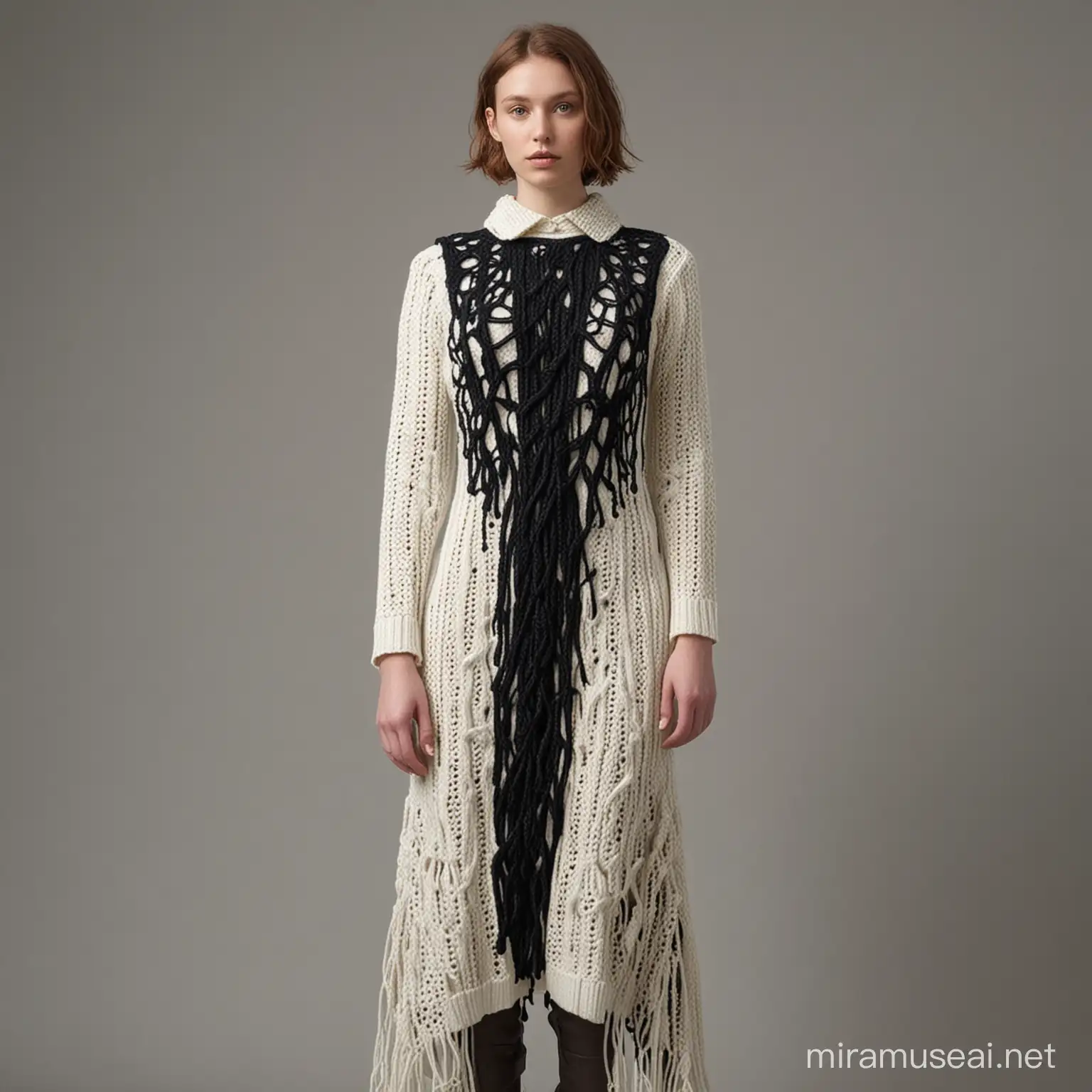 AvantGarde Corded Dress with Repurposed Knits and Yarns