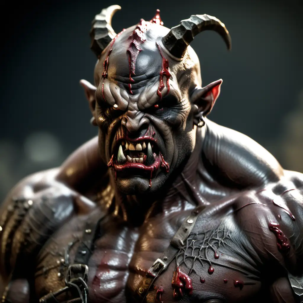 Fierce Black Orc Warrior in Blood Rage with Metal Implants