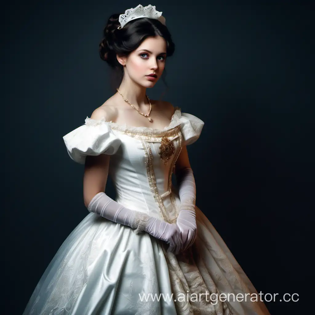 Elegant-DarkHaired-Aristocratic-Bride-in-Victorian-Wedding-Attire