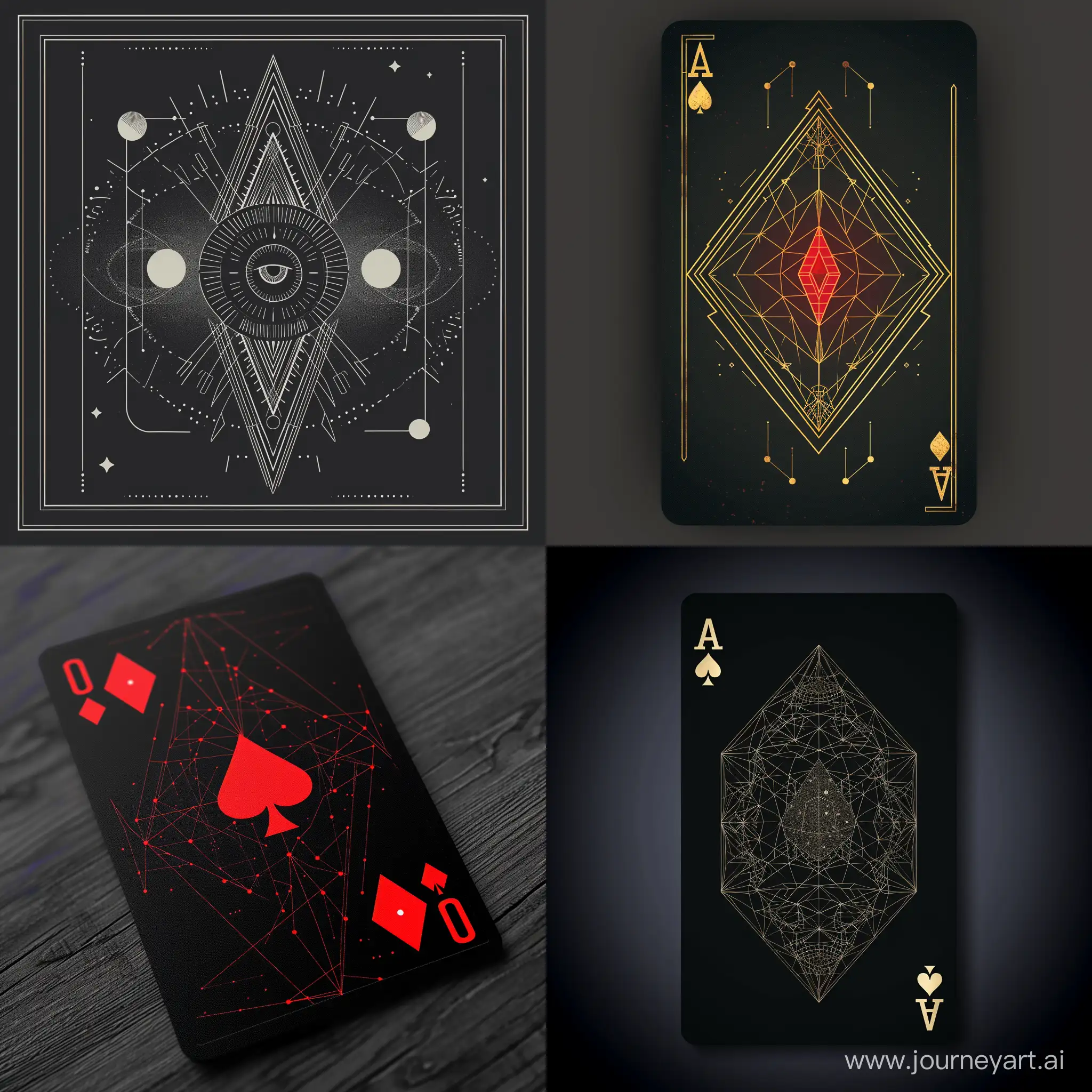 Playing mystical card with line geometric shapes, high quality lines
