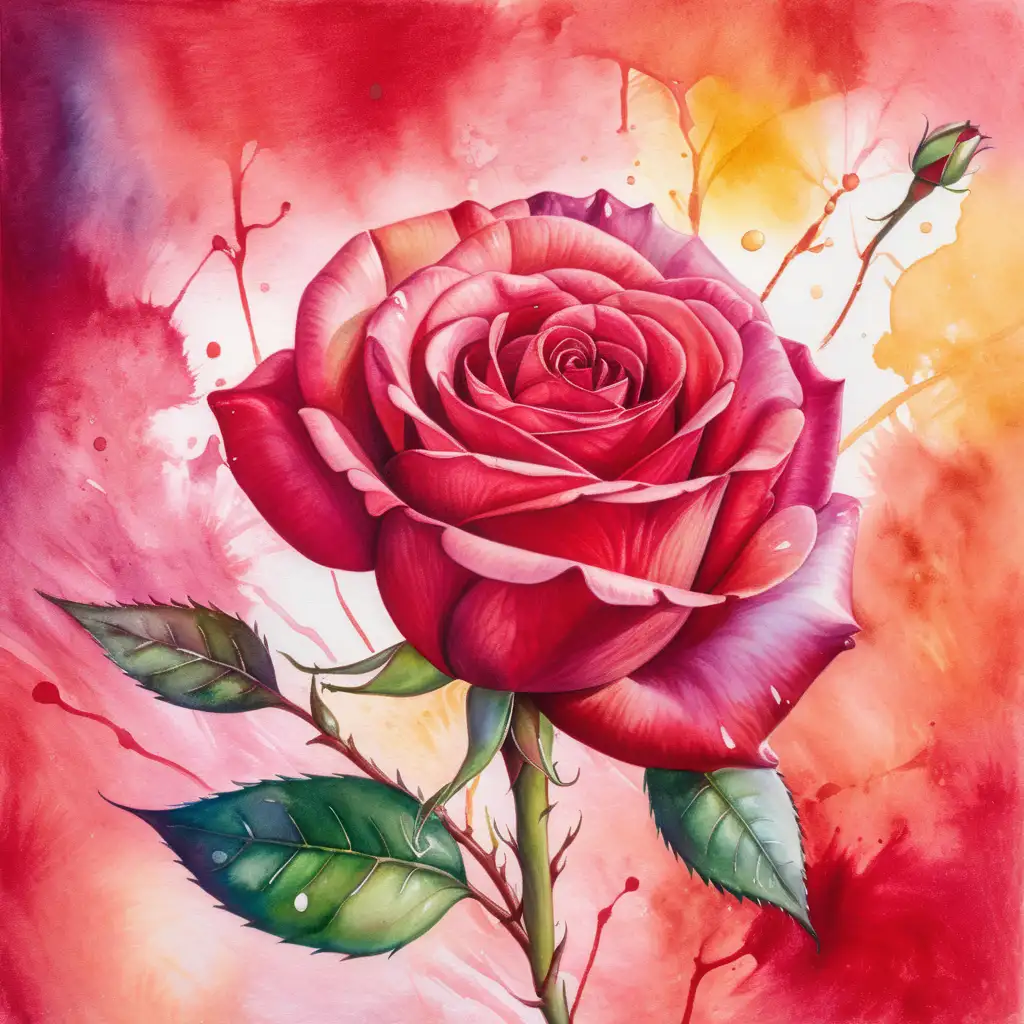 Vibrant Watercolor CloseUp Captivating Red Rose Blossom