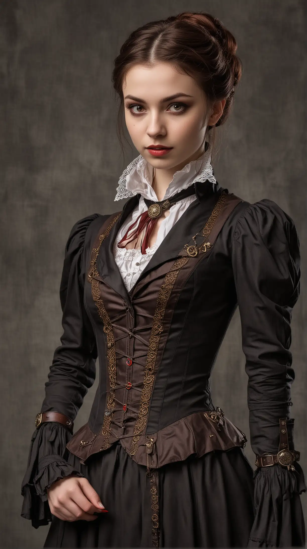 Elegant Steampunk Vampire Woman English Gothic Style Portrait