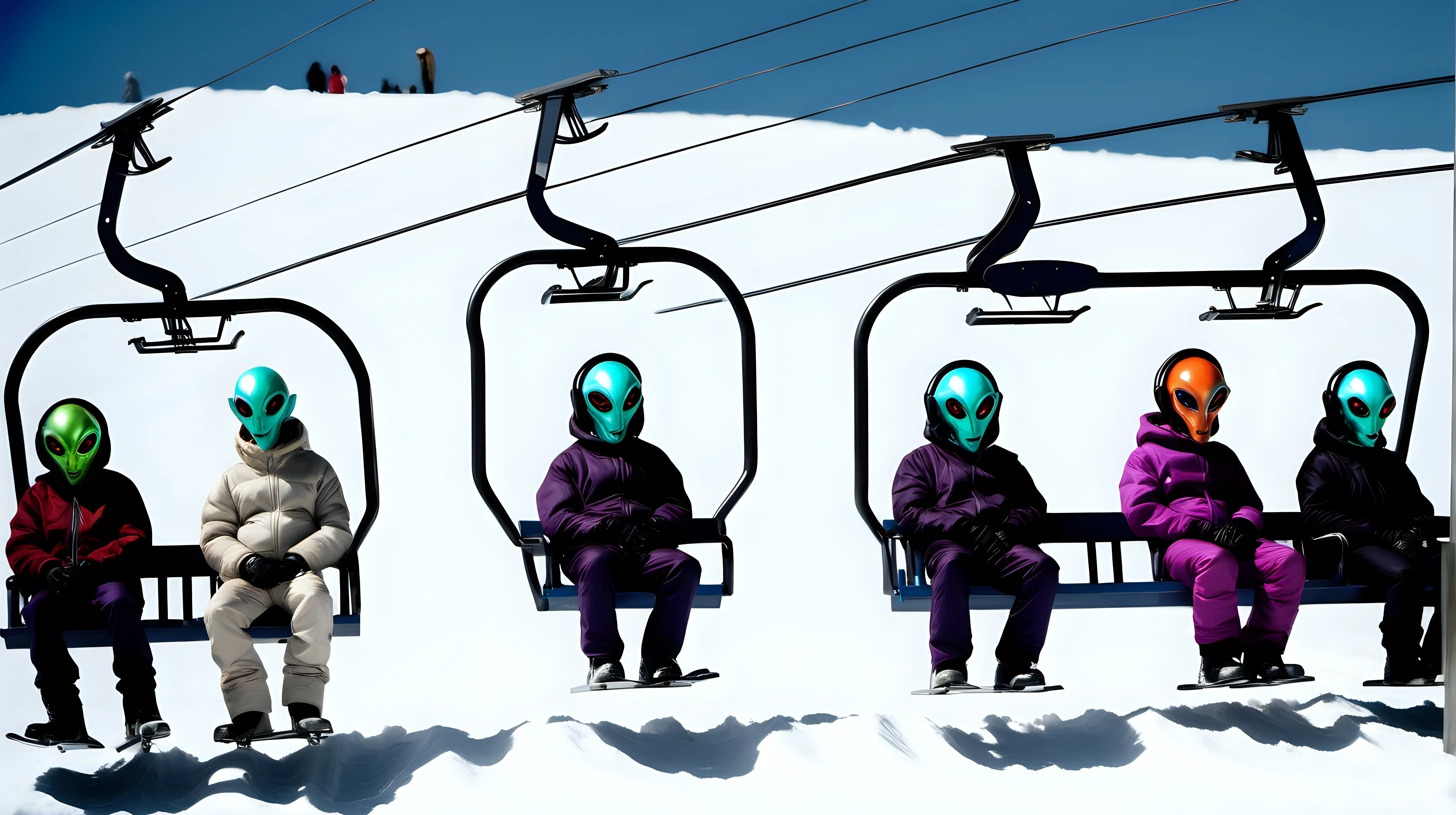 Extraterrestrial Queue at Chairlift Alien Visitors Awaiting Lift