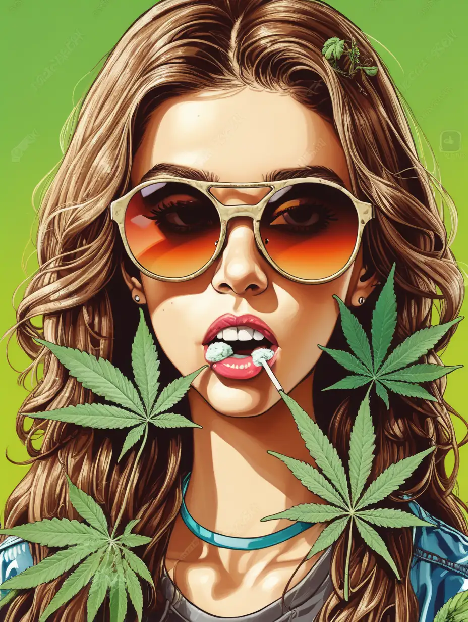 funky girl with a gum in sunglasses and weed
