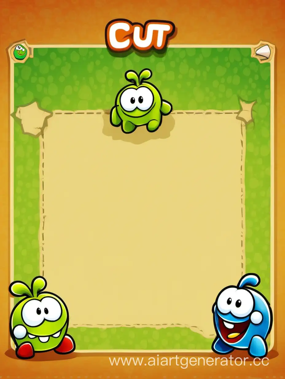 design for forum topic in style "cut the rope", also use main character of this game, make it like poster and left some space for my text in different places