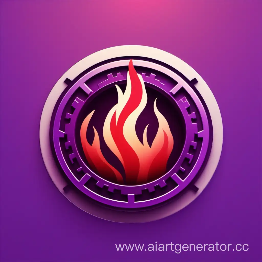 circle icon with purple and red fire with cinema logo in the center