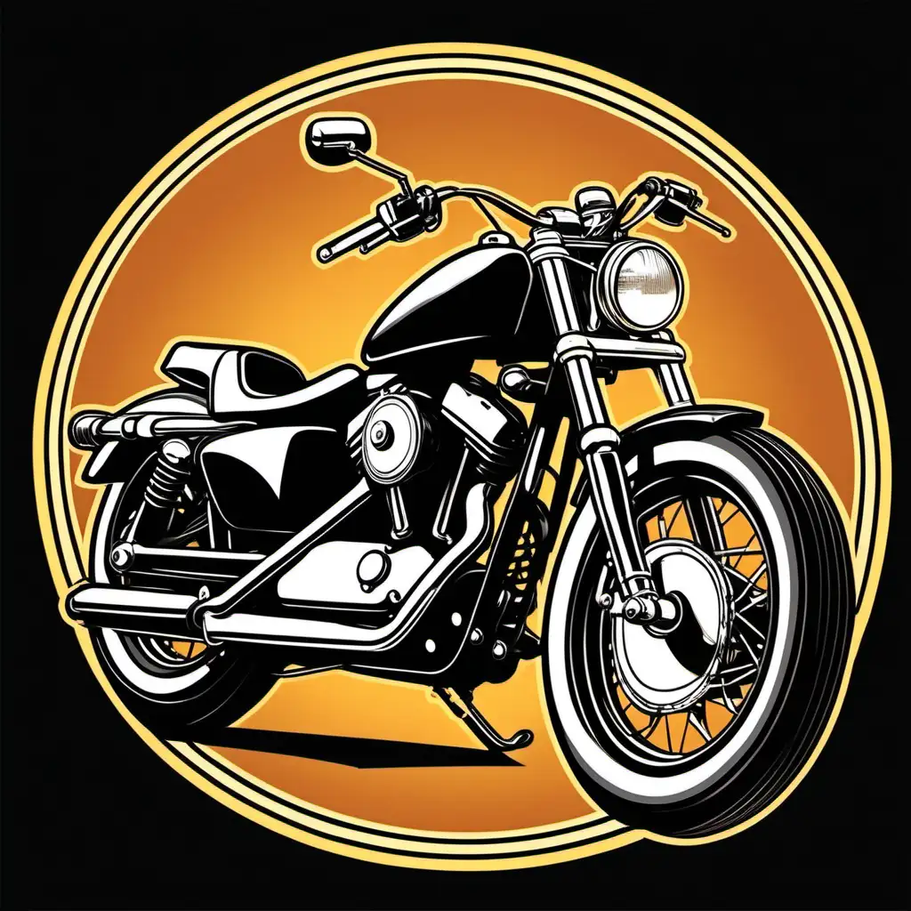 Vintage-inspired sportster motorcycle, 
 rendered in a classic retro comic book 
style, 
inviting lighting, T-shirt design graphic, vector, 
contour, flat black background.
