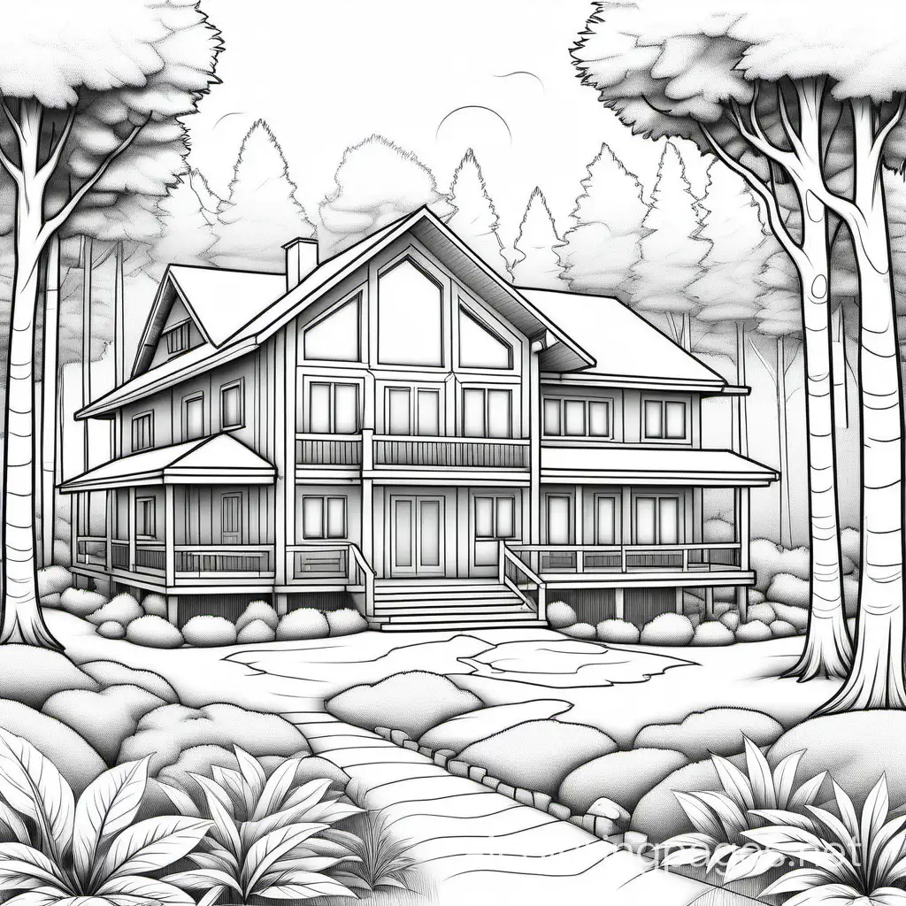 Forest-Retreat-House-Coloring-Page-Black-Outline-Art-for-Kids