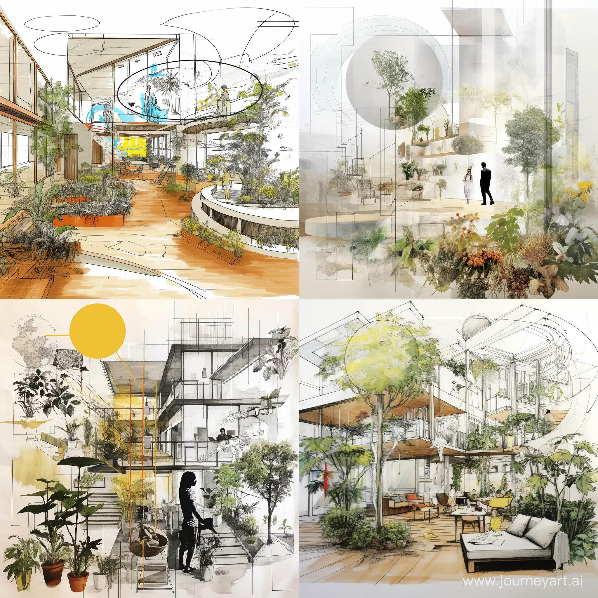 a concept collage like a diagram with few pictures and line drawings for a design project with inside outside concepts and open to sky atrium for rehabilitation centre with plants and a safe and healthy hospital 
showcasing humans with sketch and collage