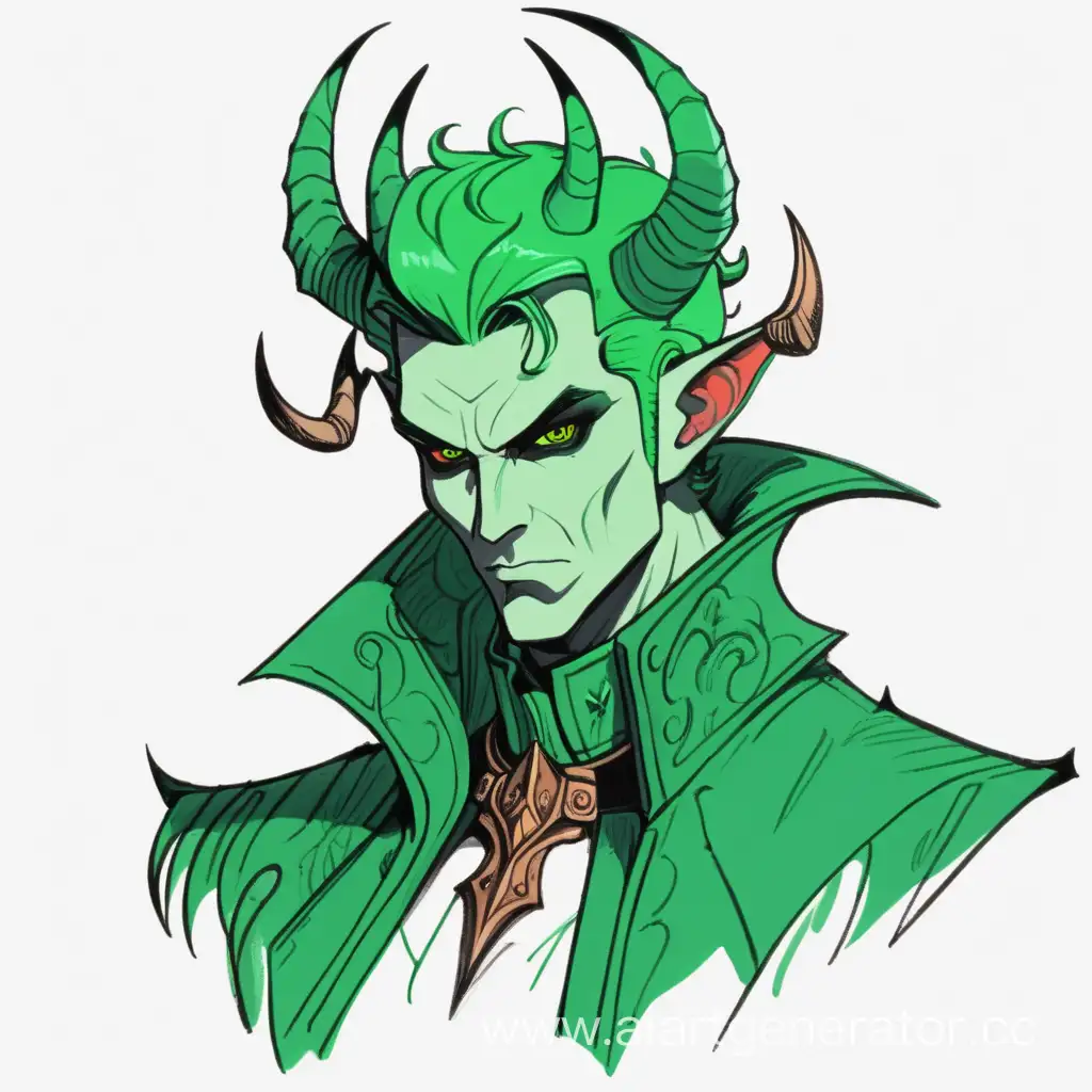 Нарисуй принца Ада, в зеленом одеянии с рогами