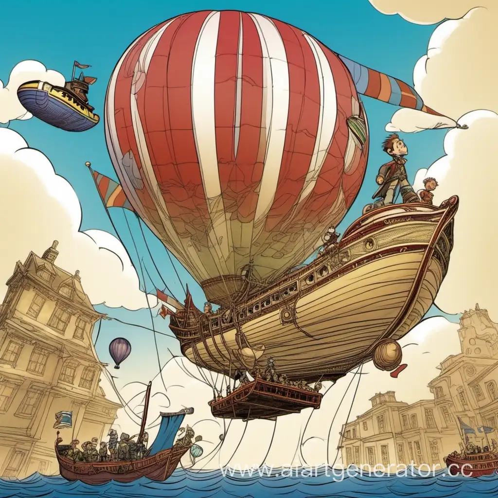 Air-Balloon-Ship-with-Heroes-from-Flying-Ship-Cartoon