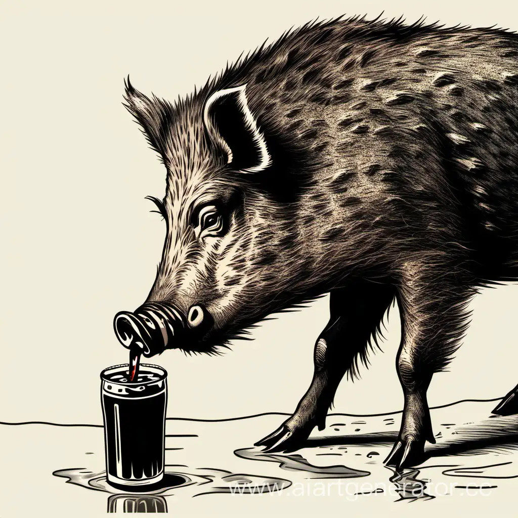 Wild-Boar-Enjoying-a-Refreshing-Cola-Beverage