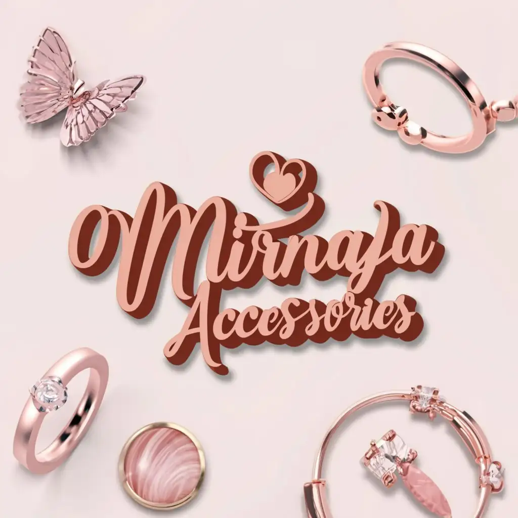 LOGO-Design-for-Mirnaya-Accessories-Chic-Pink-White-3D-Emblem-with-Heart-Butterfly-Jewelry-Theme