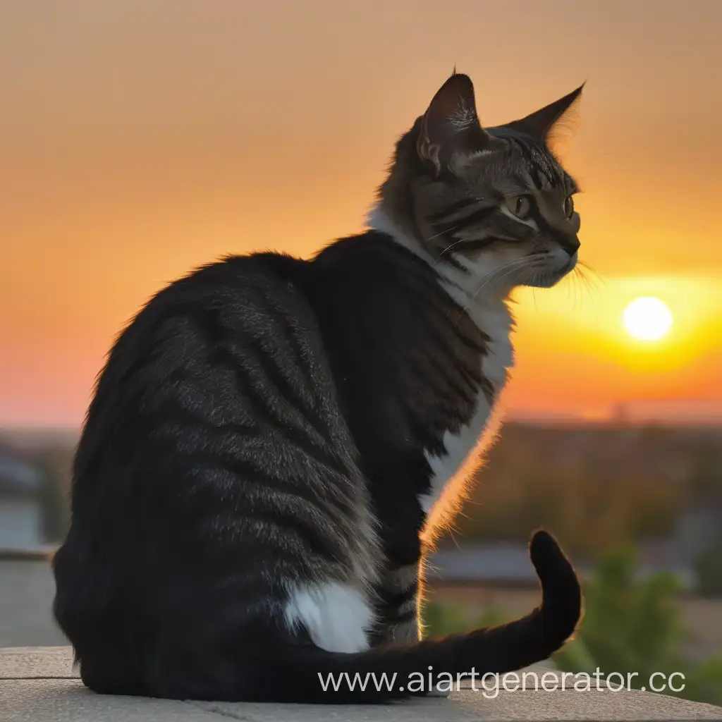 Silhouetted-Cat-Enjoying-Majestic-Sunset