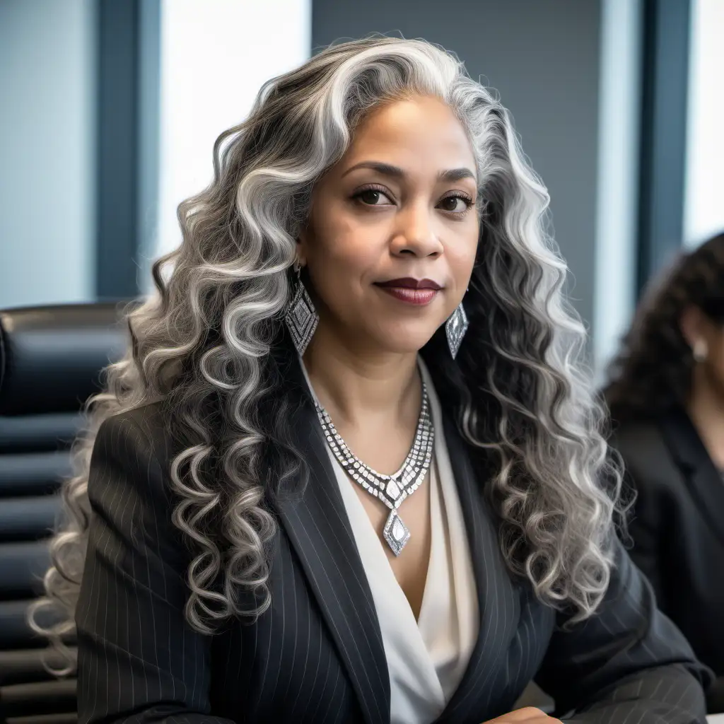 Confident Biracial CEO Leading Board Meeting in Stylish Pinstripe Suit