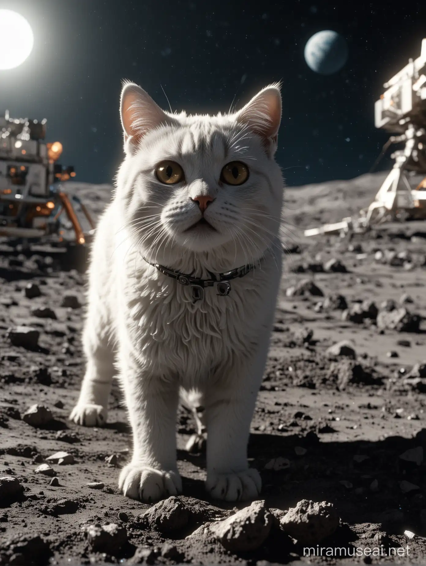 Surprised Cat with ApolloStyle Moon Mission Background