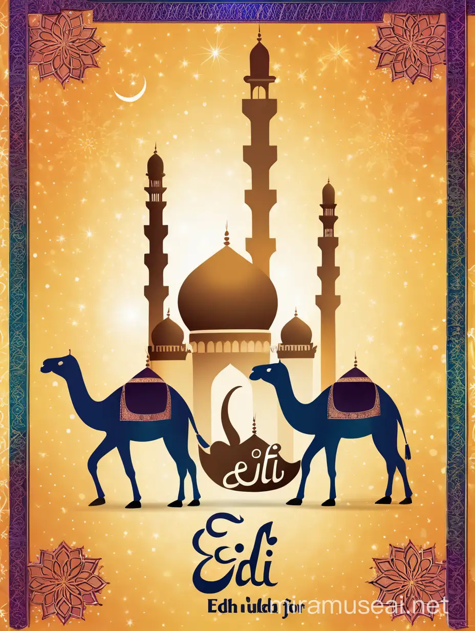 Colorful Eid ulFitr Celebration Poster with Mosque Silhouette and Crescent Moon
