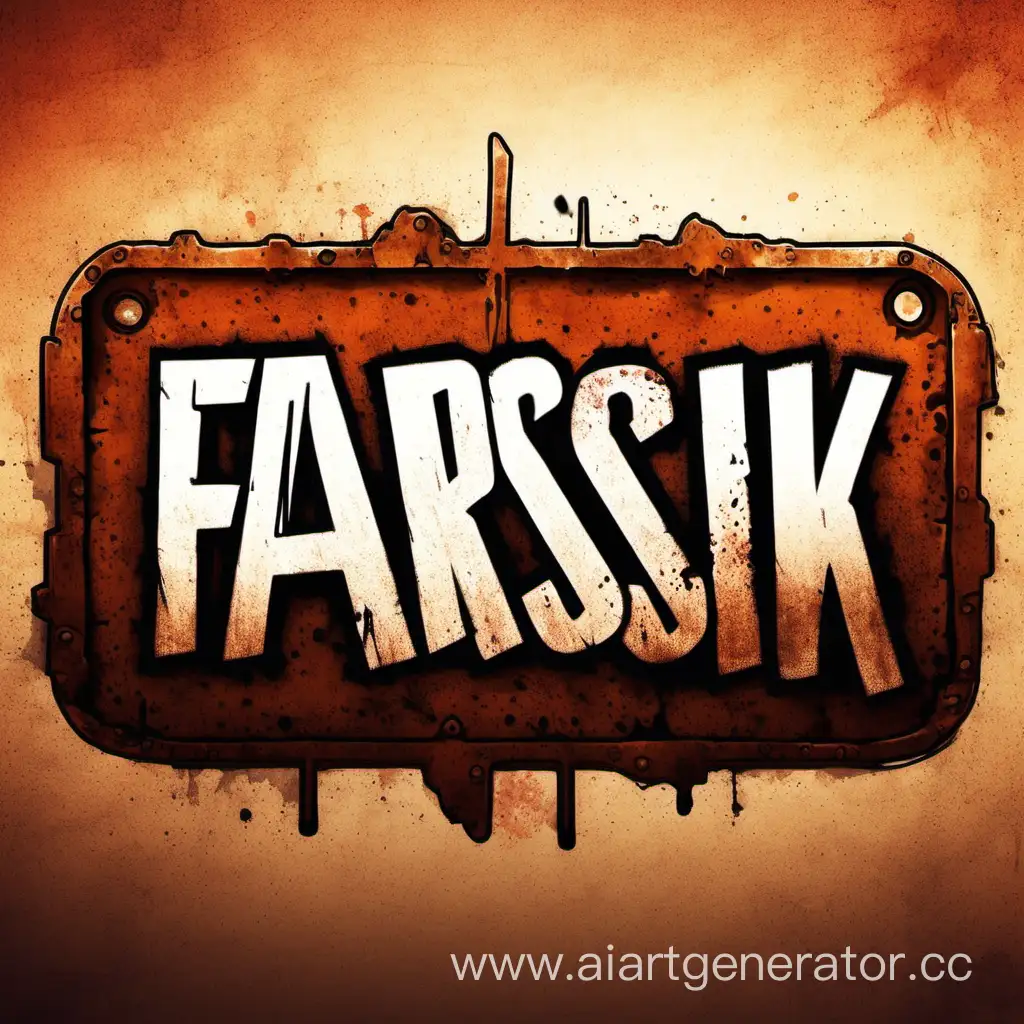 Нарисуй мне логотип для ютуба, связанный с игрой Rust, но что бы на заднем фоне было написано название канала FARSHIK