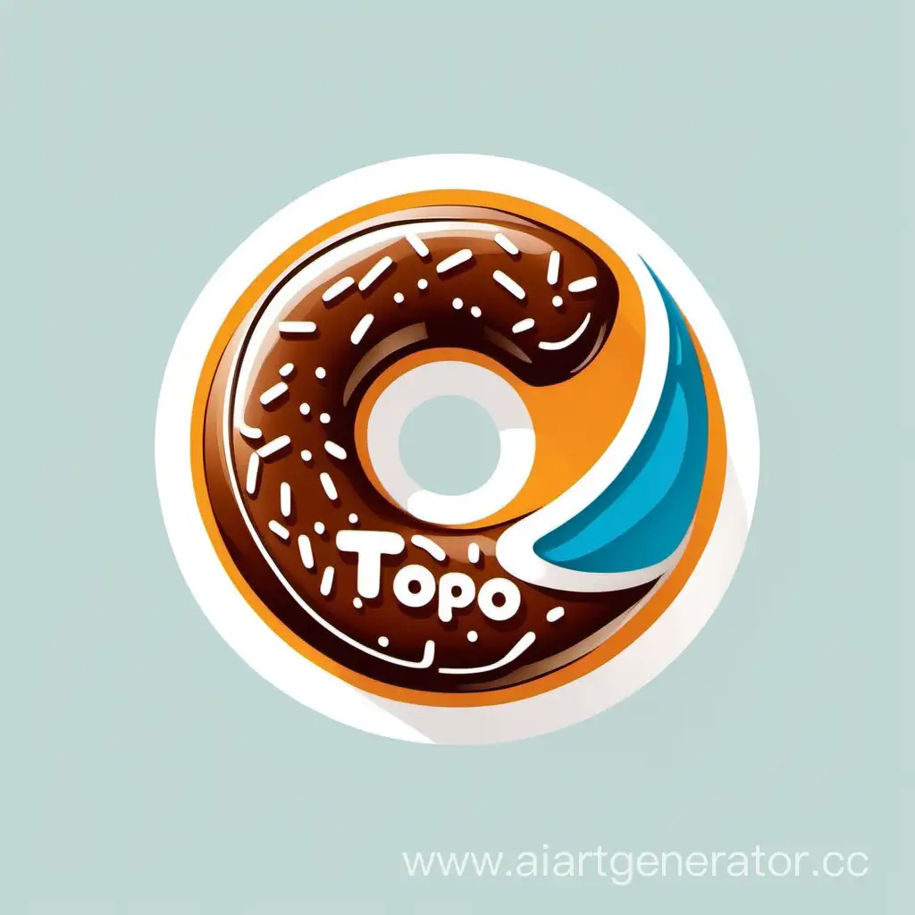Конструкция логотипа состоит из названия компаний TOPO и кругло графического элемента виде пончика, в котором изображен мышки
