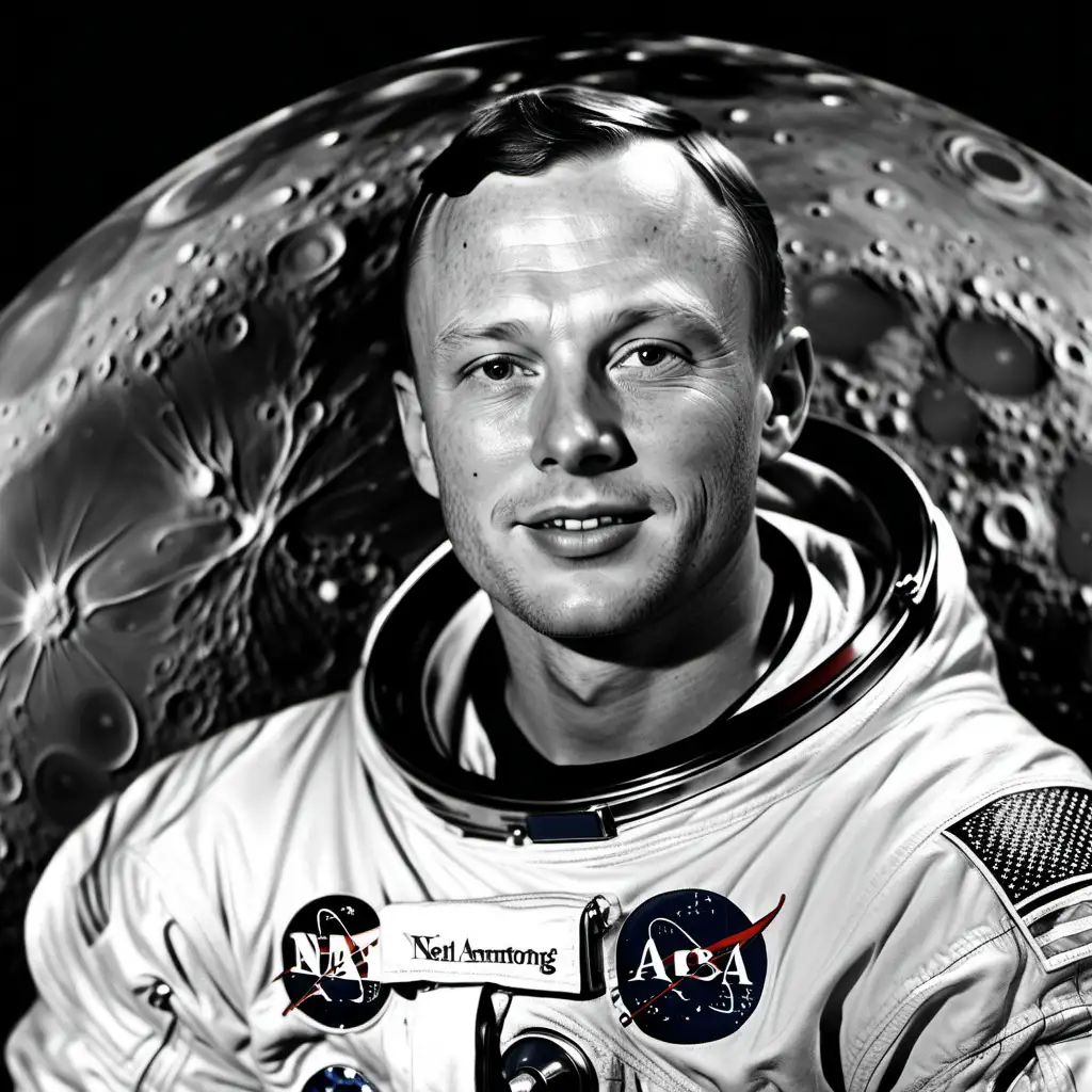 Neil Armstrong Iconic Portrait of the Inspirational Astronaut in Black and White