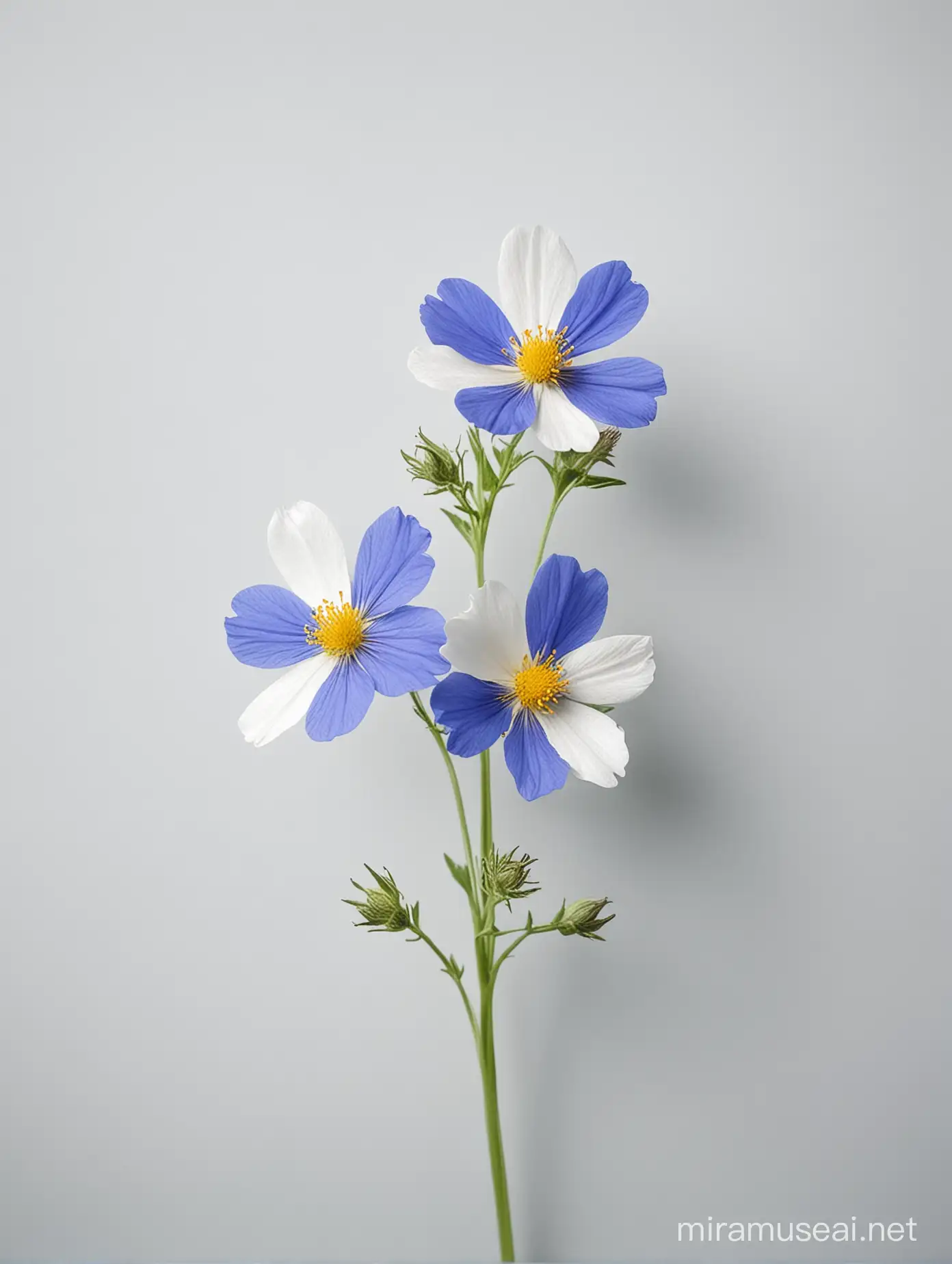Vibrant Wild Flowers Blossoming Against a Serene Blue and White Backdrop