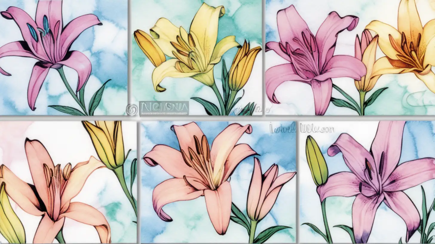 /imagine prompt pastel watercolor Peace Lilys clipart on a white background andy  warhol inspired --tile